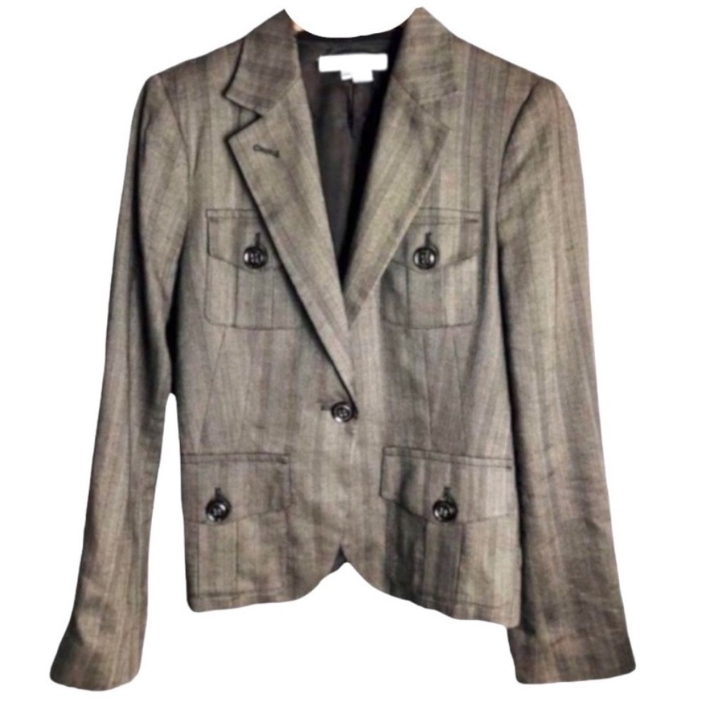 Zara Basic Brown Taupe Fully Lined Flax Linen Fitted Blazer Jacket size Large